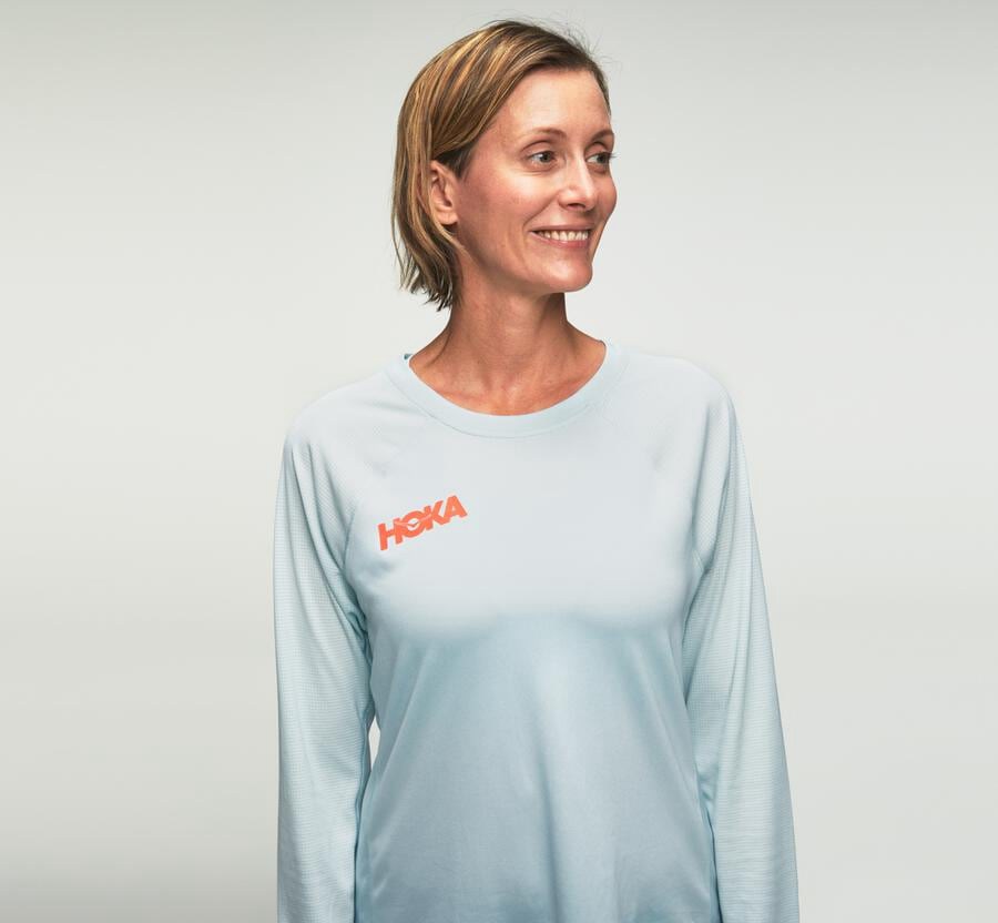 Hoka One One Top Kadın Mavi - Performance Long Sleeve - DK9874026